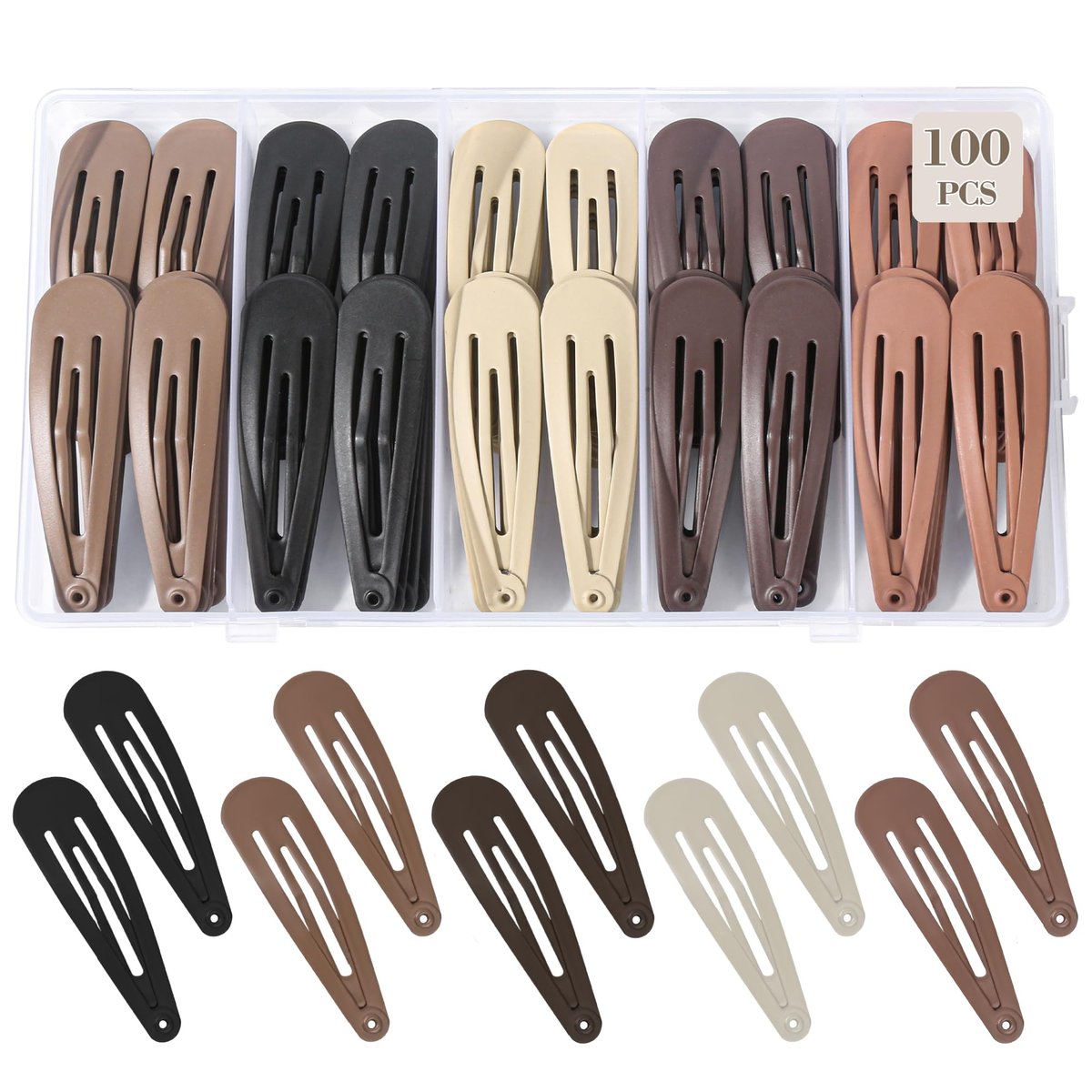 100er-Pack Haarklammern für Frauen und Mädchen, rutschfeste Metall-Snap-Haarspangen, Accessoires, matt 5 Farben, 2 x 0,55 Zoll