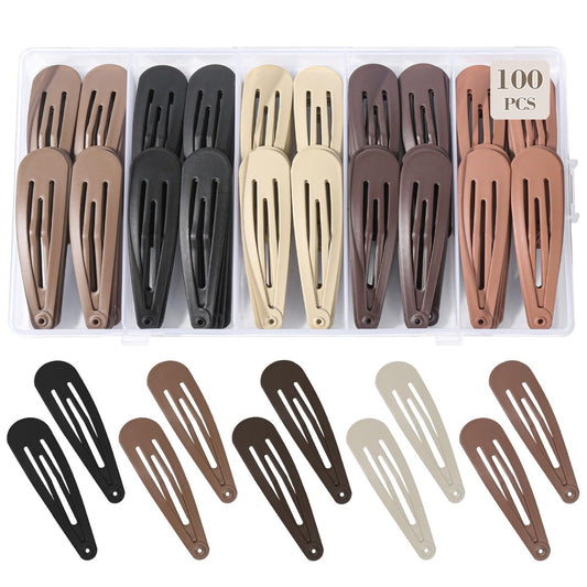 100er-Pack Haarklammern für Frauen und Mädchen, rutschfeste Metall-Snap-Haarspangen, Accessoires, matt 5 Farben, 2 x 0,55 Zoll