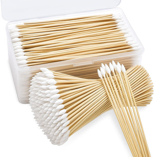 500 Stück Spitze Wattestäbchen mit Aufbewahrungsbox, 15 cm Präzisions-Reinigungswattestäbchen, fusselfreie Bambus-Stiele, lange Wattestäbchen für Waffenreinigung, Make-up & Elektronik