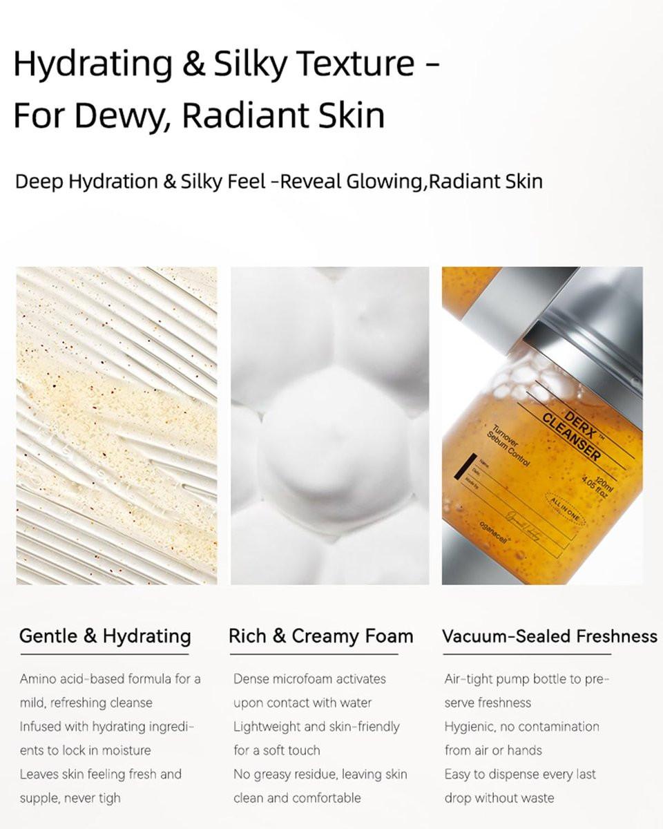 Oganacell DERX Revitalisierender Gesichtsreiniger mit Peptiden & Walnuss-Mikroperlen – Sanftes Peeling-Gel-to-Foam für alle Hauttypen, Klinisch entwickelt in Korea (120 ml/4,05 fl.oz.)