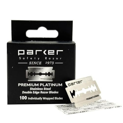 Parker Premium Platinum Doppelklingen-Rasierklingen aus Platin - 100 Stück Salonpack | Schwedischer Stahl, Platin-Wolfram-Chrom-Beschichtung | Sanfte, angenehme Rasur | Für Barbershop & Zuhause