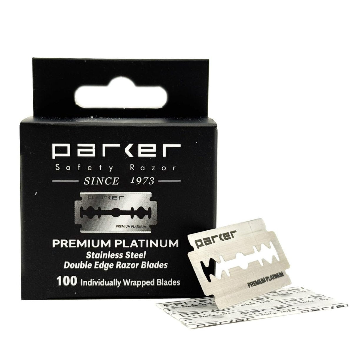 Parker Premium Platinum Doppelklingen-Rasierklingen aus Platin - 100 Stück Salonpack | Schwedischer Stahl, Platin-Wolfram-Chrom-Beschichtung | Sanfte, angenehme Rasur | Für Barbershop & Zuhause