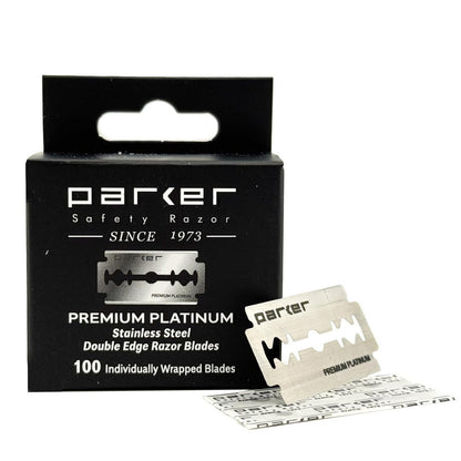 Parker Premium Platinum Doppelklingen-Rasierklingen aus Platin - 100 Stück Salonpack | Schwedischer Stahl, Platin-Wolfram-Chrom-Beschichtung | Sanfte, angenehme Rasur | Für Barbershop & Zuhause