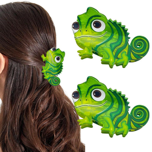 2er-Pack Grüne Eidechsen-Haarclips, Süße Dinosaurier-Acetat-Haarspangen für Frauen und Mädchen