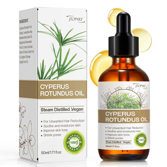 Jtopyrt Cyperus Rotundus Öl zur Haarentfernung: Reduziert unerwünschten Haarwuchs, verlangsamt das Nachwachsen, beruhigt die Haut und verkleinert die Poren – Geeignet für alle Hauttypen (1,71 Fl Oz)