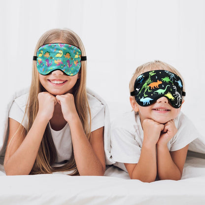 2 Stücke Schlafmaske, Dinosaurier-Welt, blickdichte Schlafbrille für Kinder & Teenager, lustige Augenmaske mit verstellbarem Band, weiche Schlafabdeckung für Zuhause, Party, Reisen (Schwarz + Grün)