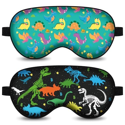 2 Stücke Schlafmaske, Dinosaurier-Welt, blickdichte Schlafbrille für Kinder & Teenager, lustige Augenmaske mit verstellbarem Band, weiche Schlafabdeckung für Zuhause, Party, Reisen (Schwarz + Grün)