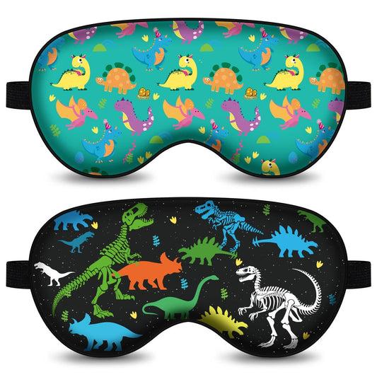 2 Stücke Schlafmaske, Dinosaurier-Welt, blickdichte Schlafbrille für Kinder & Teenager, lustige Augenmaske mit verstellbarem Band, weiche Schlafabdeckung für Zuhause, Party, Reisen (Schwarz + Grün)