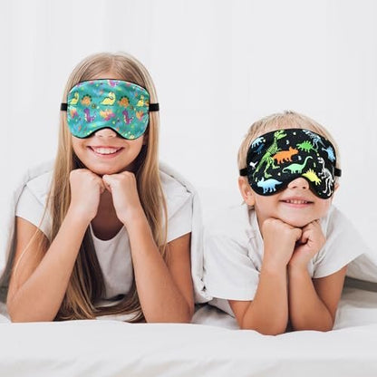 2 Stücke Schlafmaske, Dinosaurier-Welt, blickdichte Schlafbrille für Kinder & Teenager, lustige Augenmaske mit verstellbarem Band, weiche Schlafabdeckung für Zuhause, Party, Reisen (Schwarz + Grün)