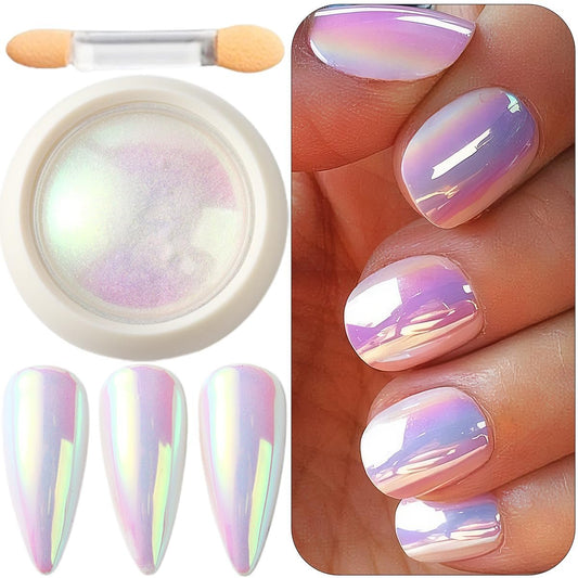 Holografisches Einhorn-Chrom-Nagelpuder – Aurora Regenbogen Neon Nagelpigment, Mermaid Perlmutt-Spiegeleffekt, Chamäleon-Reflektierender Glitzer-Nagelpuder mit Pinseln für Nagelkunst-Dekoration