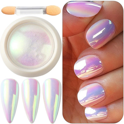 Holografisches Einhorn-Chrom-Nagelpuder – Aurora Regenbogen Neon Nagelpigment, Mermaid Perlmutt-Spiegeleffekt, Chamäleon-Reflektierender Glitzer-Nagelpuder mit Pinseln für Nagelkunst-Dekoration