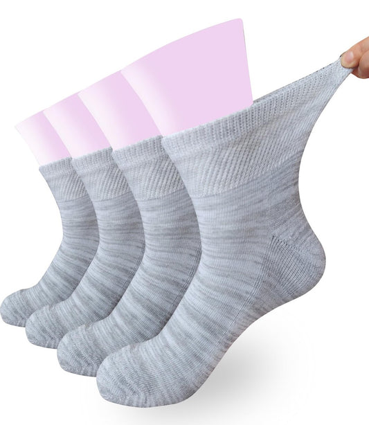 Damen Diabetiker Socken ohne Bündchen, weite Dehnung für Senioren, Schwangere, Extra Breite, Freizeit-Söckchen, Grau, 4 Paar, Größe 9-11