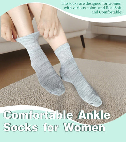 Damen Diabetiker Socken ohne Bündchen, weite Dehnung für Senioren, Schwangere, Extra Breite, Freizeit-Söckchen, Grau, 4 Paar, Größe 9-11