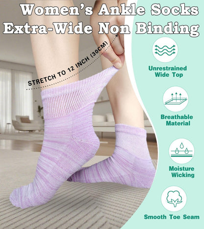 Diabetische nicht einschnürende Knöchelsocken für Damen – Weite Passform für Lymphödem und empfindliche Füße, 4 Paar, Größe 9-11