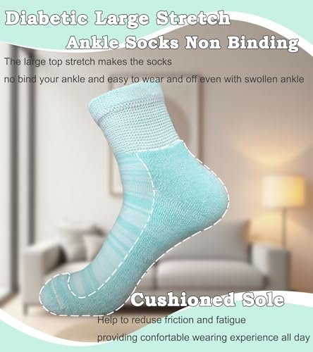Diabetische nicht einschnürende Knöchelsocken für Damen – Weite Passform für Lymphödem und empfindliche Füße, 4 Paar, Größe 9-11