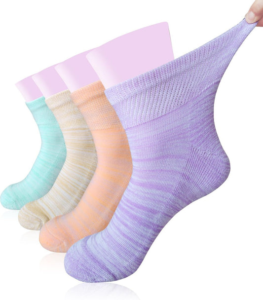 Diabetische nicht einschnürende Knöchelsocken für Damen – Weite Passform für Lymphödem und empfindliche Füße, 4 Paar, Größe 9-11