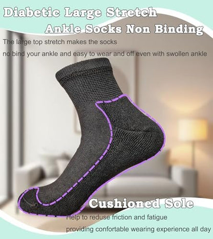 Diabetische Socken für Damen – Extraweite Kompressionssocken bei Schwellungen, Ödemen, breiten Füßen – Krankenhaussocken Schwarz 4 Paar