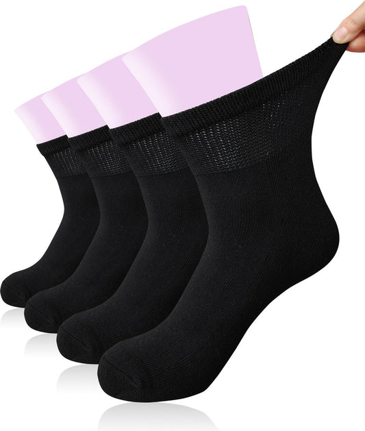 Diabetische Socken für Damen – Extraweite Kompressionssocken bei Schwellungen, Ödemen, breiten Füßen – Krankenhaussocken Schwarz 4 Paar