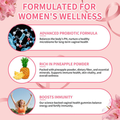 4 BIRDIES GOLF Premium Feminine Balance Gummies – Hawaiian Ananas Gummis für die Frauengesundheit, vaginale probiotische & pH-Balance Unterstützung – Vegan – Gesunder Geruch – Glutenfrei – 60 Stück