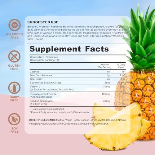 4 BIRDIES GOLF Premium Feminine Balance Gummies – Hawaiian Ananas Gummis für die Frauengesundheit, vaginale probiotische & pH-Balance Unterstützung – Vegan – Gesunder Geruch – Glutenfrei – 60 Stück