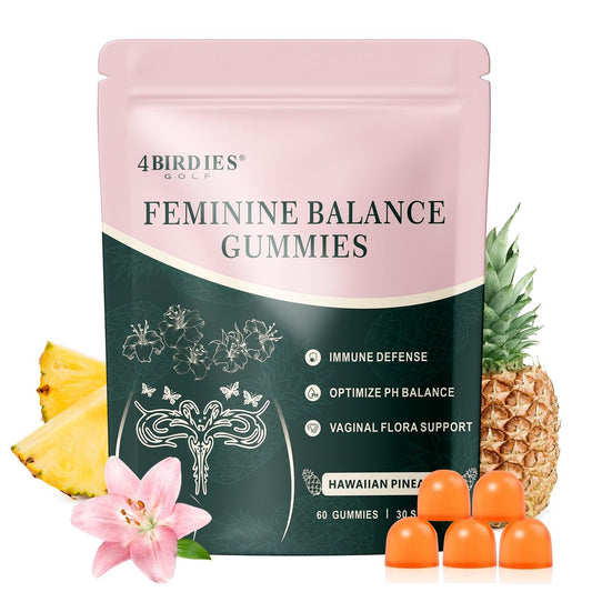 4 BIRDIES GOLF Premium Feminine Balance Gummies – Hawaiian Ananas Gummis für die Frauengesundheit, vaginale probiotische & pH-Balance Unterstützung – Vegan – Gesunder Geruch – Glutenfrei – 60 Stück