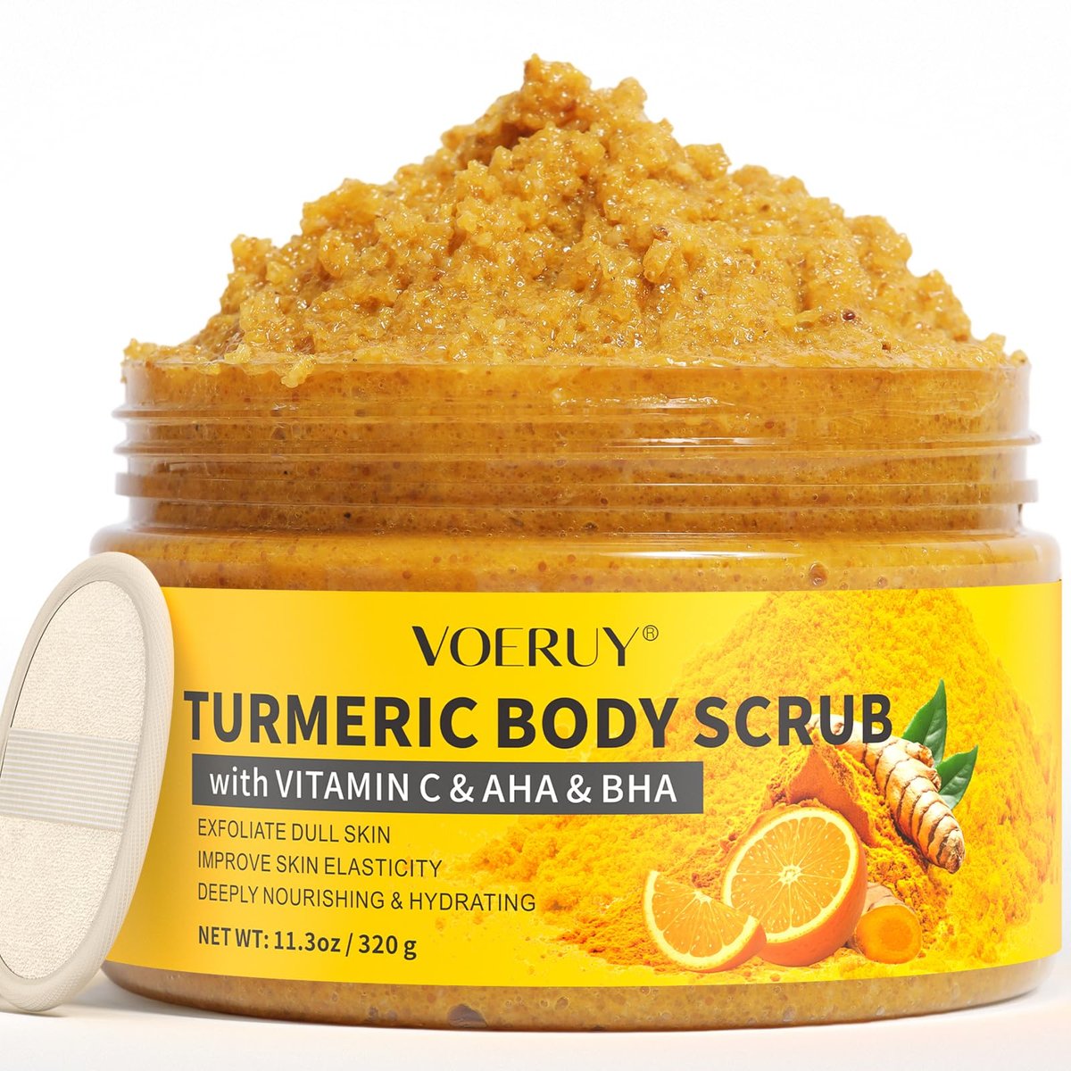 VOERUY Kurkuma Körperpeeling mit 10% AHA/BHA & Vitamin C – Sanftes Peeling für glatte, geschmeidige Haut – 320 g