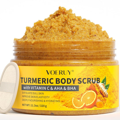 VOERUY Kurkuma Körperpeeling mit 10% AHA/BHA & Vitamin C – Sanftes Peeling für glatte, geschmeidige Haut – 320 g