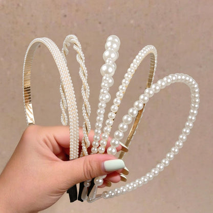 5er-Pack Perlen-Stirnbänder für Frauen – Rutschfeste weiße Perlen-Haarbänder, Braut-Haarband für Hochzeiten und Partys, Haaraccessoires für Mädchen