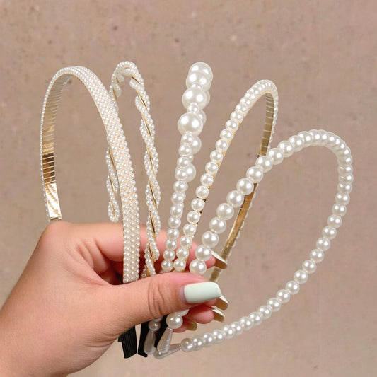 5er-Pack Perlen-Stirnbänder für Frauen – Rutschfeste weiße Perlen-Haarbänder, Braut-Haarband für Hochzeiten und Partys, Haaraccessoires für Mädchen