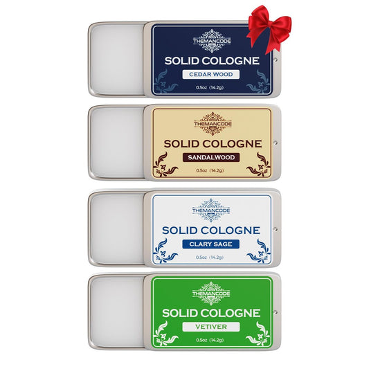 THEMANCODE Solid Cologne für Männer, 4er-Pack, festes Parfüm mit Sandelholz, Vetiver, Zedernholz und Salbei