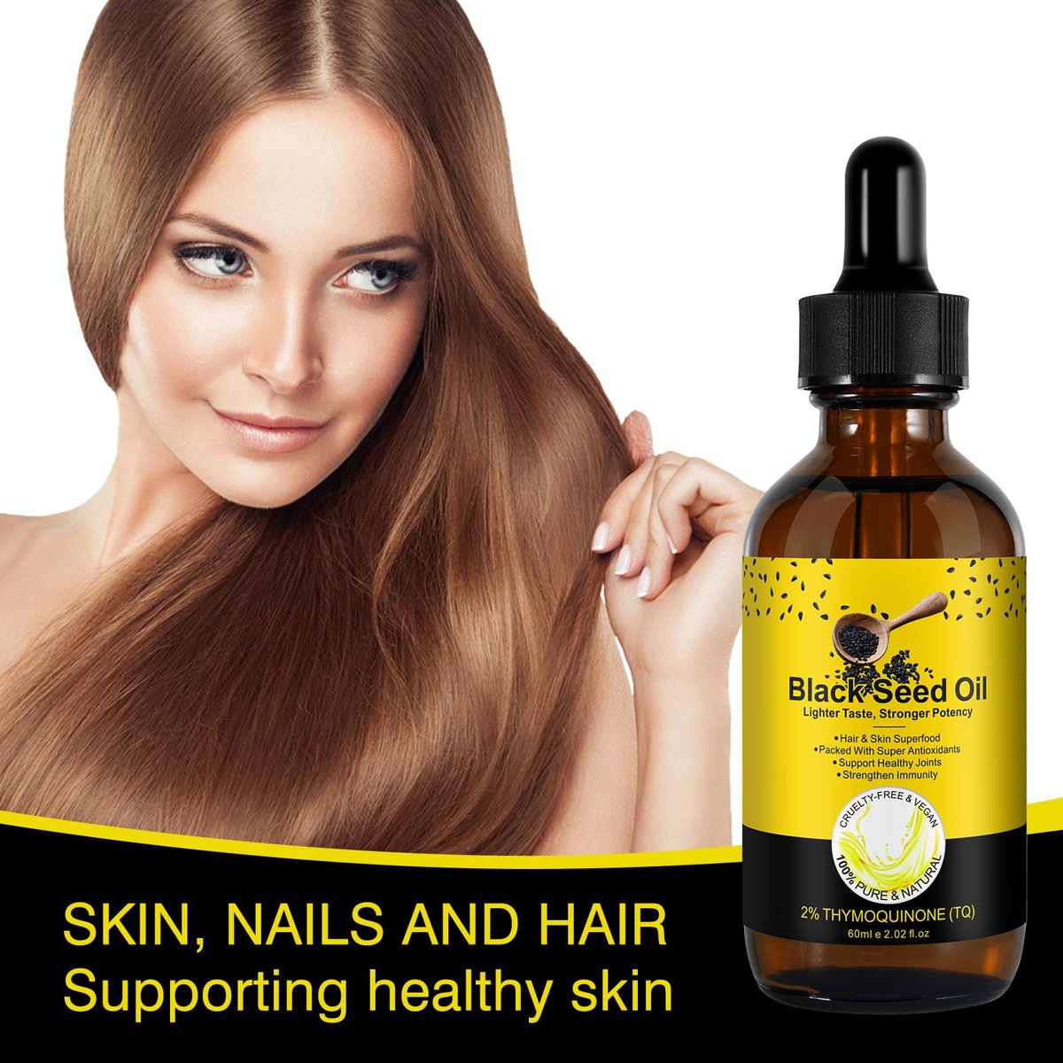 Bio Schwarzkümmelöl – 100% rein unraffiniert, naturbelassen kaltgepresst mit 2% TQ und einer dynamischen Harmonie von Omega 3, 6, 9 Antioxidantien, Immununterstützung, Gelenke, Haut & Haare 2,02 Fl Oz (2er Pack)