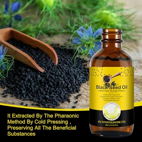 Bio Schwarzkümmelöl – 100% rein unraffiniert, naturbelassen kaltgepresst mit 2% TQ und einer dynamischen Harmonie von Omega 3, 6, 9 Antioxidantien, Immununterstützung, Gelenke, Haut & Haare 2,02 Fl Oz (2er Pack)
