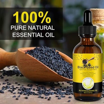 Bio Schwarzkümmelöl – 100% rein unraffiniert, naturbelassen kaltgepresst mit 2% TQ und einer dynamischen Harmonie von Omega 3, 6, 9 Antioxidantien, Immununterstützung, Gelenke, Haut & Haare 2,02 Fl Oz (2er Pack)