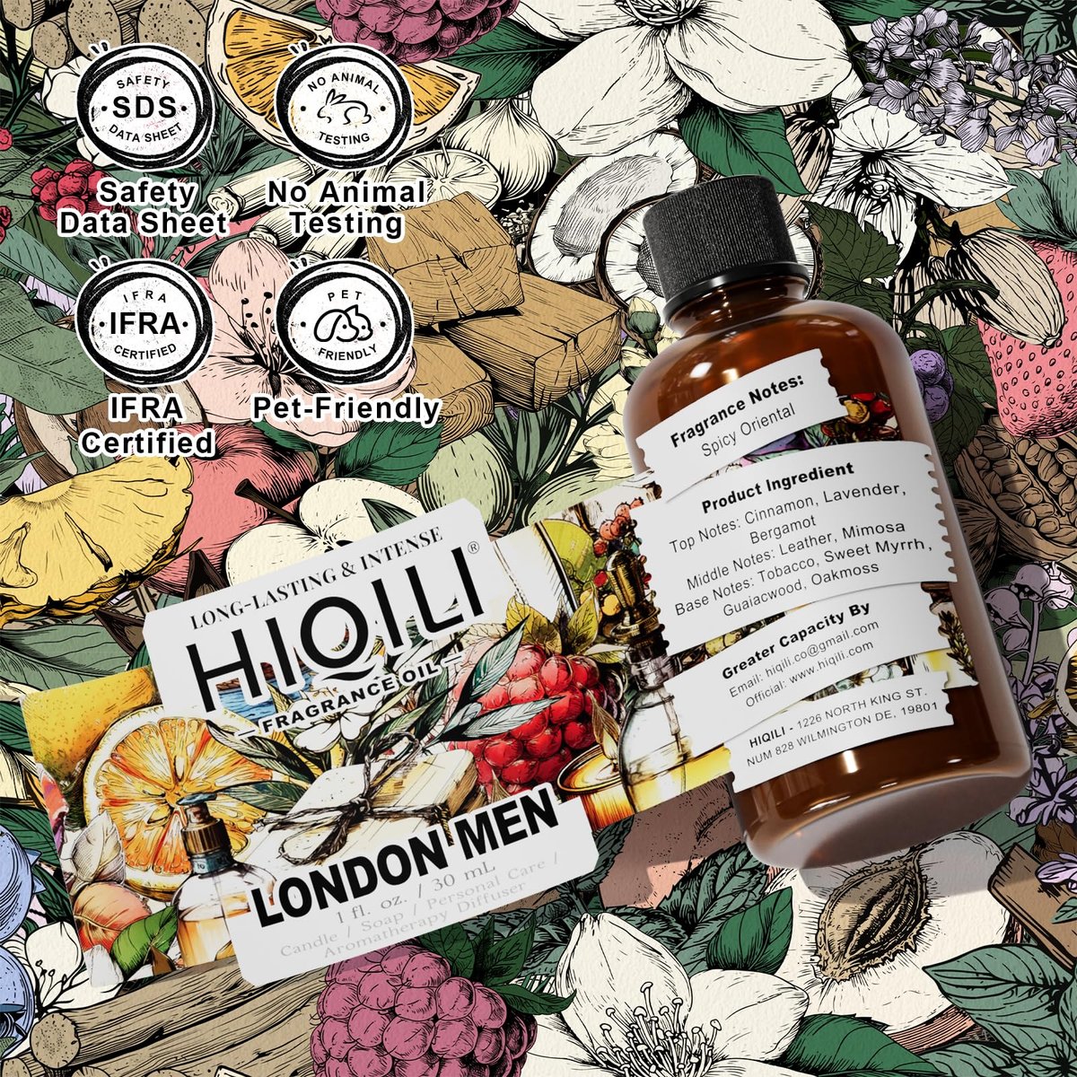HIQILI London Men Fragrance Öl für Kerzen- und Seifenherstellung, inspiriert von Bvr.Berry LON for Men, ätherisches Öl für Diffuser, große Räume, Büro, Neuwagengeruch - 30 ml
