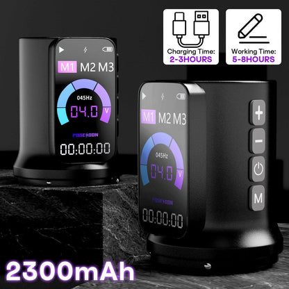 Poseidon Tattoo Gun Kit 7-Stufen-Hublänge Tätowiermaschine Set mit 2x 2300mAh Akku, 20 Tattoo Cartridge Nadeln, 11 Tattoo Farben – Komplettes Tattoo-Pen-Set für Anfänger und Künstler