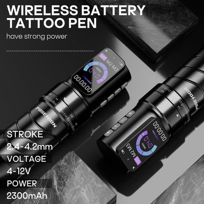 Poseidon Tattoo Gun Kit 7-Stufen-Hublänge Tätowiermaschine Set mit 2x 2300mAh Akku, 20 Tattoo Cartridge Nadeln, 11 Tattoo Farben – Komplettes Tattoo-Pen-Set für Anfänger und Künstler