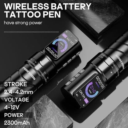 Poseidon Tattoo Gun Kit 7-Stufen-Hublänge Tätowiermaschine Set mit 2x 2300mAh Akku, 20 Tattoo Cartridge Nadeln, 11 Tattoo Farben – Komplettes Tattoo-Pen-Set für Anfänger und Künstler