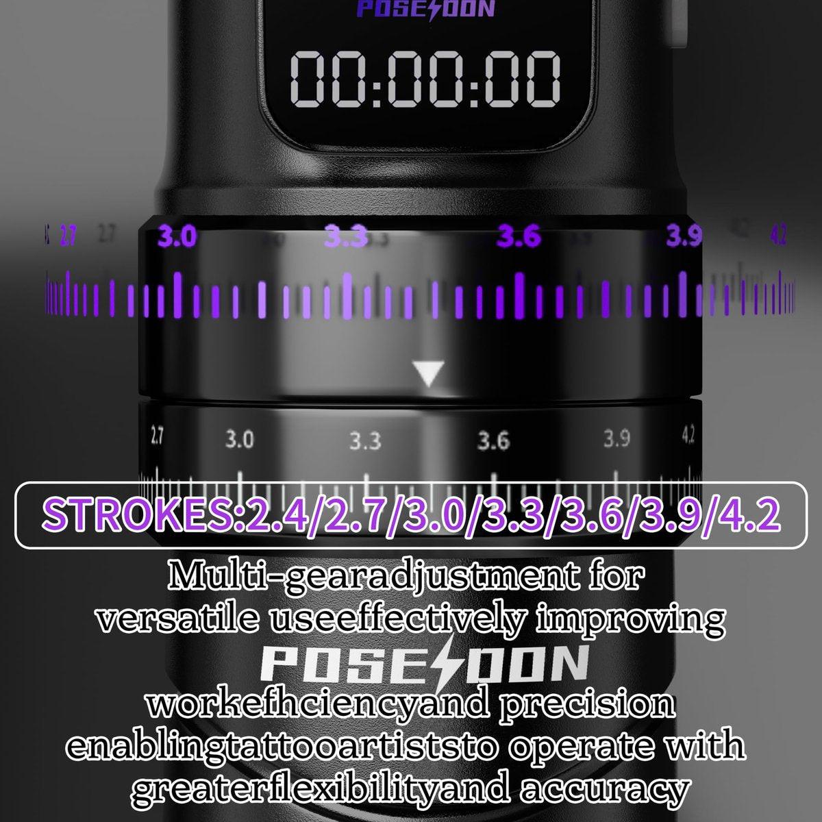 Poseidon Tattoo Gun Kit 7-Stufen-Hublänge Tätowiermaschine Set mit 2x 2300mAh Akku, 20 Tattoo Cartridge Nadeln, 11 Tattoo Farben – Komplettes Tattoo-Pen-Set für Anfänger und Künstler