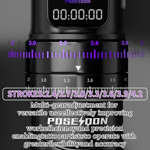 Poseidon Tattoo Gun Kit 7-Stufen-Hublänge Tätowiermaschine Set mit 2x 2300mAh Akku, 20 Tattoo Cartridge Nadeln, 11 Tattoo Farben – Komplettes Tattoo-Pen-Set für Anfänger und Künstler