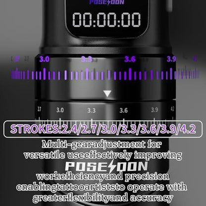 Poseidon Tattoo Gun Kit 7-Stufen-Hublänge Tätowiermaschine Set mit 2x 2300mAh Akku, 20 Tattoo Cartridge Nadeln, 11 Tattoo Farben – Komplettes Tattoo-Pen-Set für Anfänger und Künstler