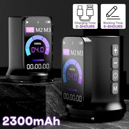 Poseidon Tattoo Gun Kit 7-Stufen-Hublänge Tätowiermaschine Set mit 2x 2300mAh Akku, 20 Tattoo Cartridge Nadeln, 11 Tattoo Farben – Komplettes Tattoo-Pen-Set für Anfänger und Künstler