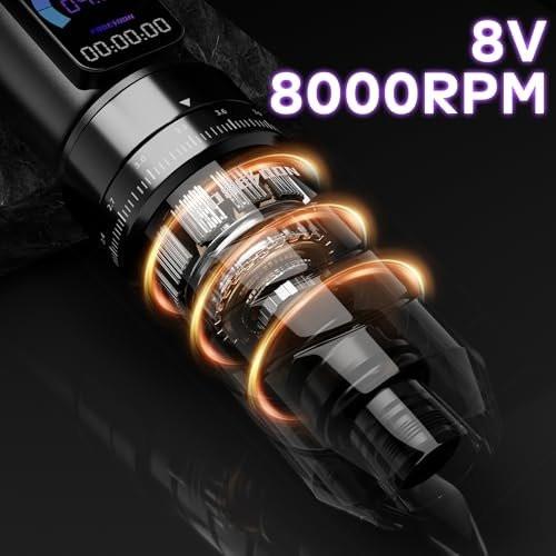 Poseidon Tattoo Gun Kit 7-Stufen-Hublänge Tätowiermaschine Set mit 2x 2300mAh Akku, 20 Tattoo Cartridge Nadeln, 11 Tattoo Farben – Komplettes Tattoo-Pen-Set für Anfänger und Künstler