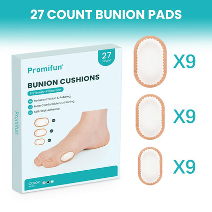 Promifun Foam Bunionenpads zum Tragen mit Schuhen - 27 Stück Ballenzehenkissen - Moleskin schützt die Füße für Damen und Herren - Klebemitte (Mehrfachgrößen)