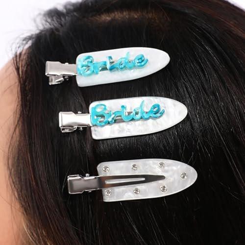 Braut-Haarklammern – 5-teiliges Set | Bride & Brautjungfern Bereitmach-Clips, Weiß & Blau Junggesellinnen-Accessoires, Hochzeitsvorbereitung & Geschenke für die Brautparty