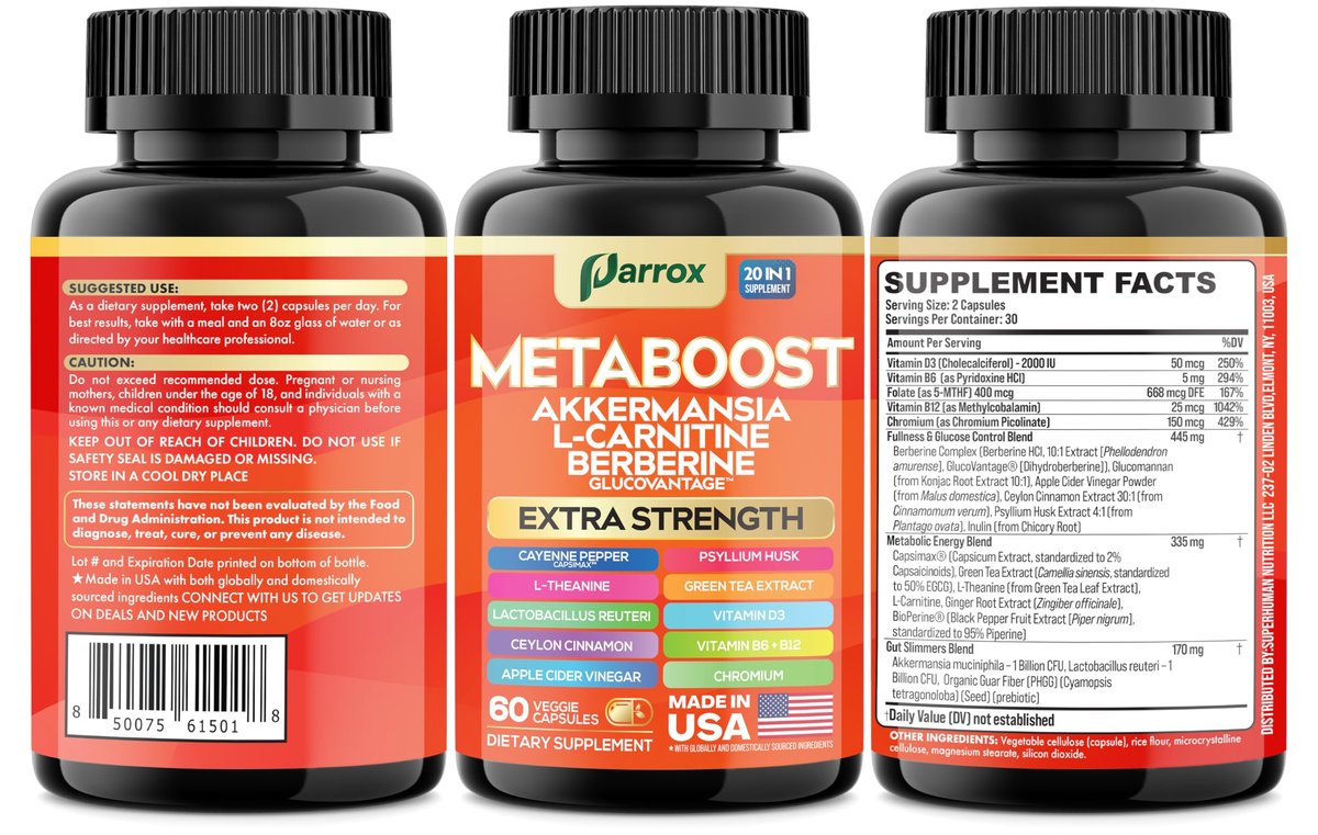GLP-1 Booster Supplement – 20-in-1 pflanzliche Kapseln mit Akkermansia, L-Carnitin, Berberin (GlucoVantage), Methylfolat, methyliertes B12, Chrom, Capsimax, Flohsamenschalen, Probiotika, Vitamin D3, B6 – 60 Kapseln