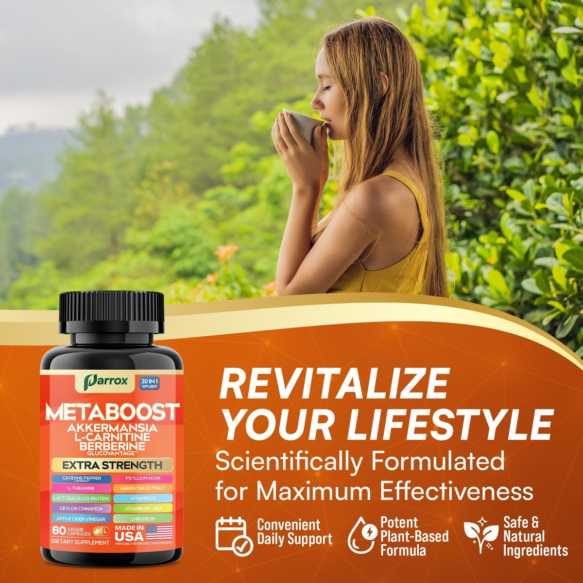 GLP-1 Booster Supplement – 20-in-1 pflanzliche Kapseln mit Akkermansia, L-Carnitin, Berberin (GlucoVantage), Methylfolat, methyliertes B12, Chrom, Capsimax, Flohsamenschalen, Probiotika, Vitamin D3, B6 – 60 Kapseln