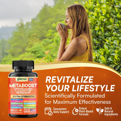 GLP-1 Booster Supplement – 20-in-1 pflanzliche Kapseln mit Akkermansia, L-Carnitin, Berberin (GlucoVantage), Methylfolat, methyliertes B12, Chrom, Capsimax, Flohsamenschalen, Probiotika, Vitamin D3, B6 – 60 Kapseln