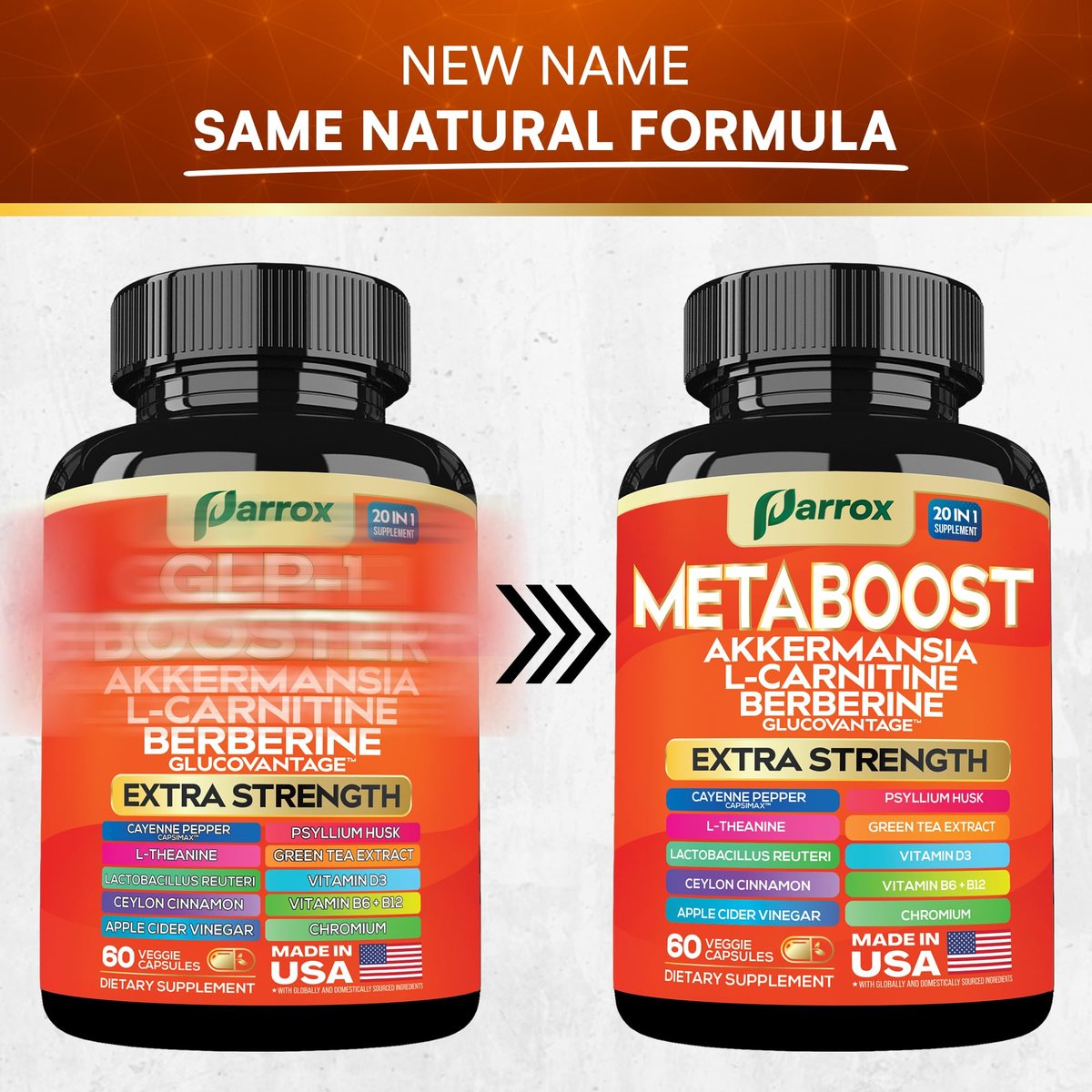 GLP-1 Booster Supplement – 20-in-1 pflanzliche Kapseln mit Akkermansia, L-Carnitin, Berberin (GlucoVantage), Methylfolat, methyliertes B12, Chrom, Capsimax, Flohsamenschalen, Probiotika, Vitamin D3, B6 – 60 Kapseln