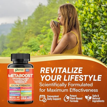 GLP-1 Booster Supplement – 20-in-1 pflanzliche Kapseln mit Akkermansia, L-Carnitin, Berberin (GlucoVantage), Methylfolat, methyliertes B12, Chrom, Capsimax, Flohsamenschalen, Probiotika, Vitamin D3, B6 – 60 Kapseln