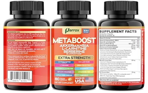 GLP-1 Booster Supplement – 20-in-1 pflanzliche Kapseln mit Akkermansia, L-Carnitin, Berberin (GlucoVantage), Methylfolat, methyliertes B12, Chrom, Capsimax, Flohsamenschalen, Probiotika, Vitamin D3, B6 – 60 Kapseln